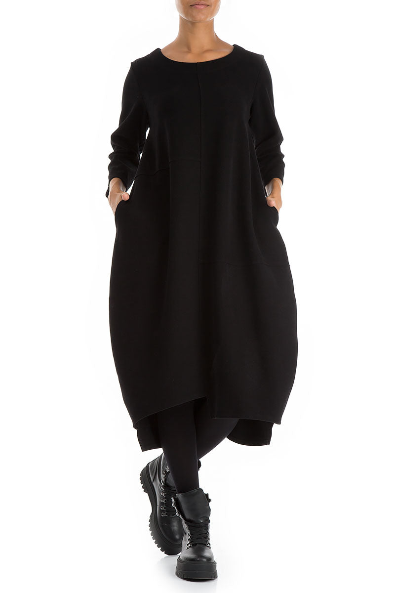 Asymmetrical Black Jersey Cotton Dress 4