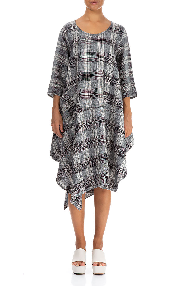 Asymmetric Checkered Pure Linen Dress 1