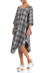 Asymmetric Checkered Pure Linen Dress 3