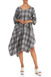 Asymmetric Checkered Pure Linen Dress 4