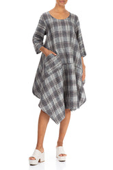 Asymmetric Checkered Pure Linen Dress 5