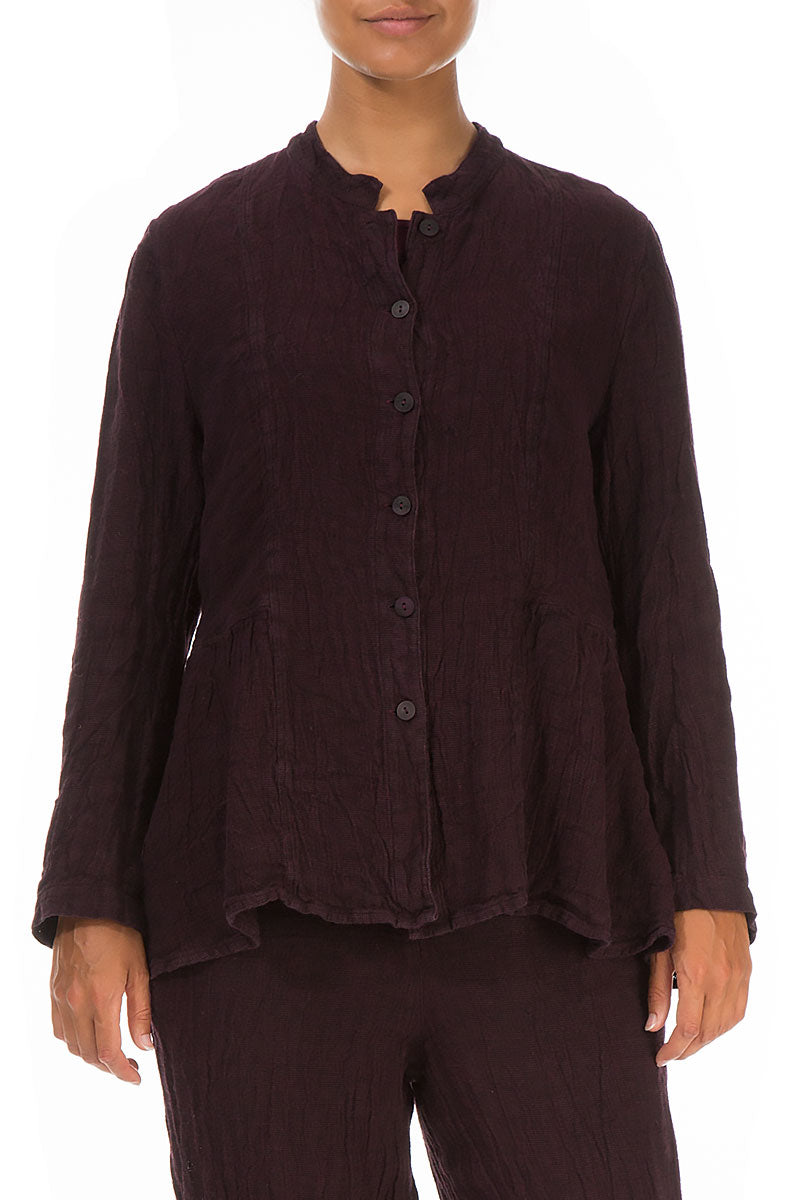 Aubergine Peplum Mélange Linen Jacket 3