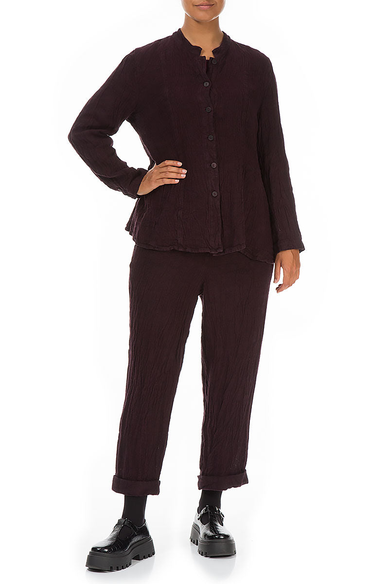 Aubergine Peplum Mélange Linen Jacket 4