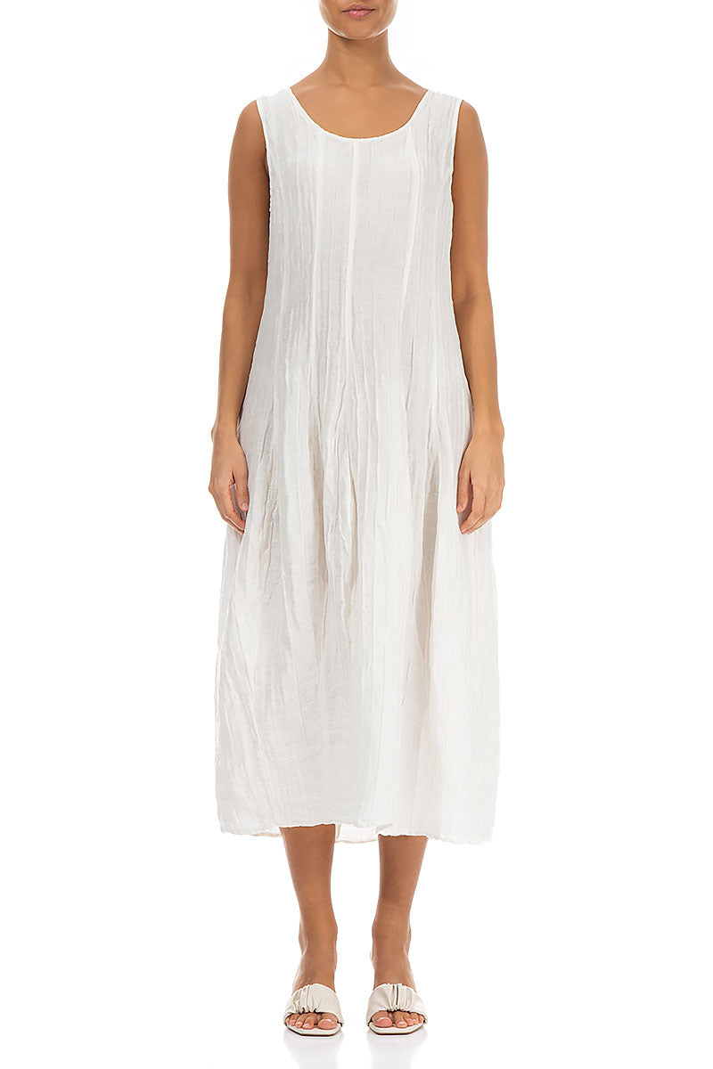 Sleeveless Balloon Crinkled Off White Silk Dress 1