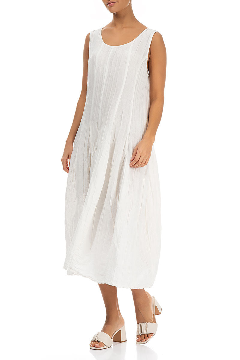 Sleeveless Balloon Crinkled Off White Silk Dress 3