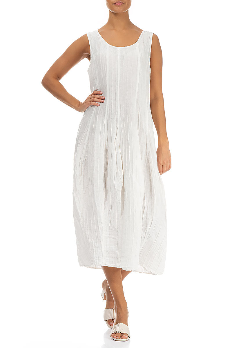 Sleeveless Balloon Crinkled Off White Silk Dress 4