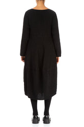 Balloon Long Sleeves Black Textured Linen Dress 2