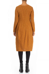 Balloon Long Sleeves Yellow Ochre Wool Dress 2