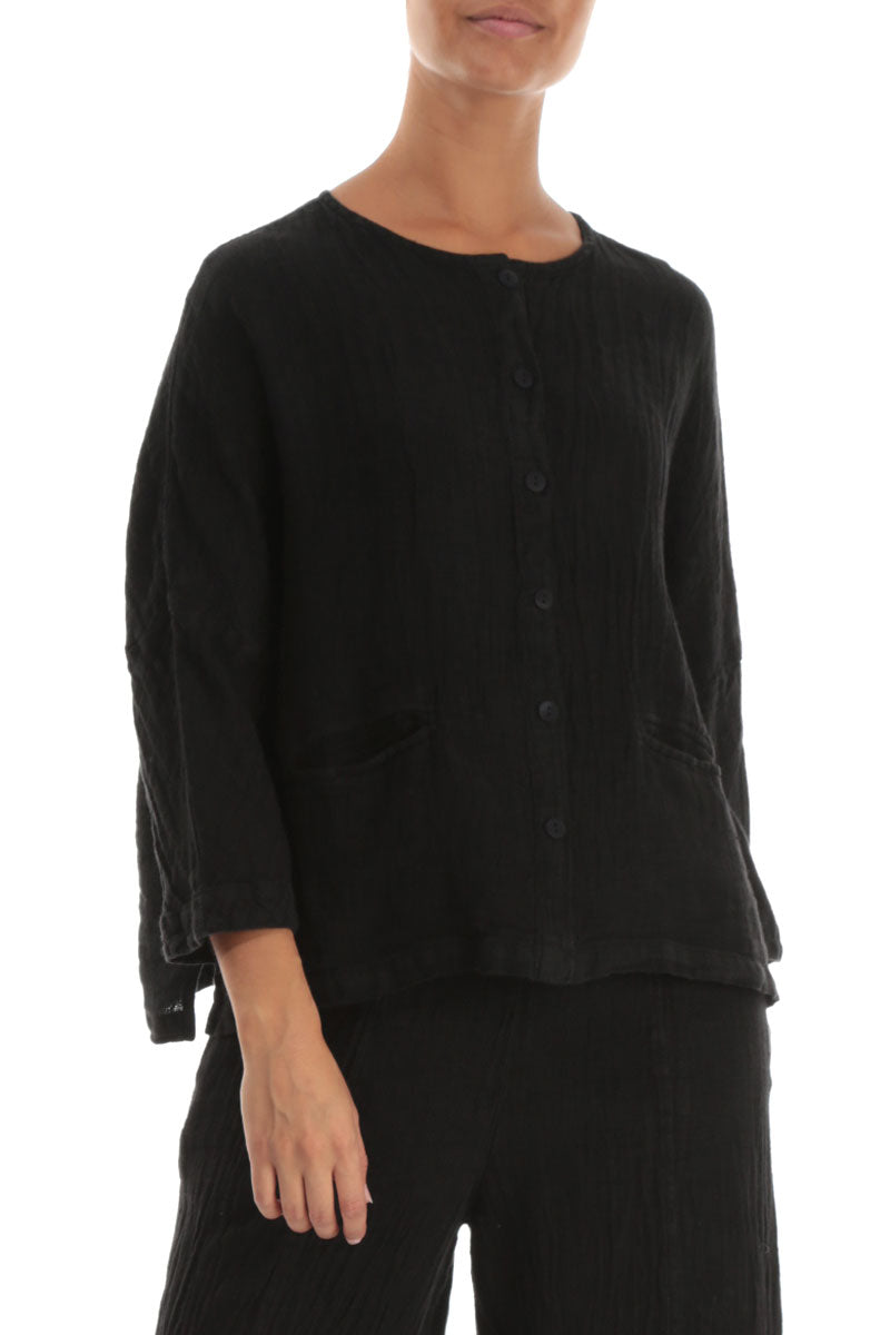 Black Mélange Linen Jacket Blouse 3