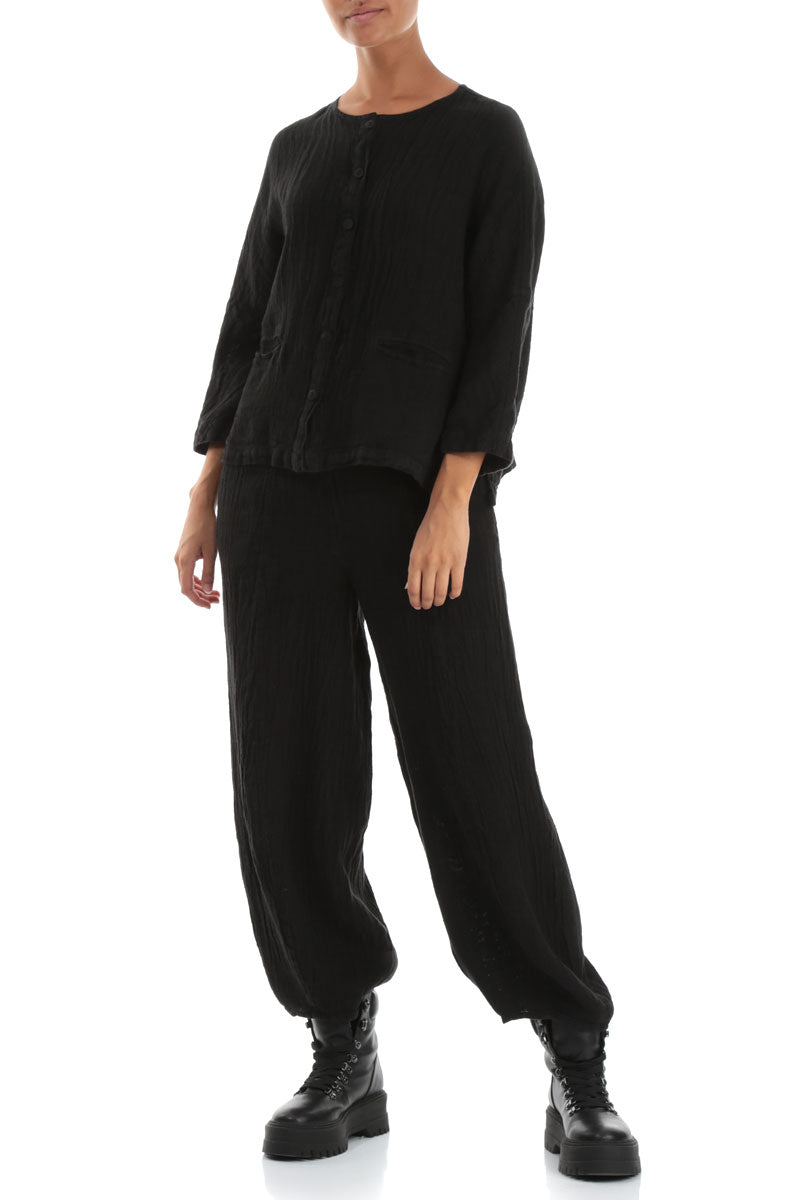 Black Mélange Linen Jacket Blouse 6