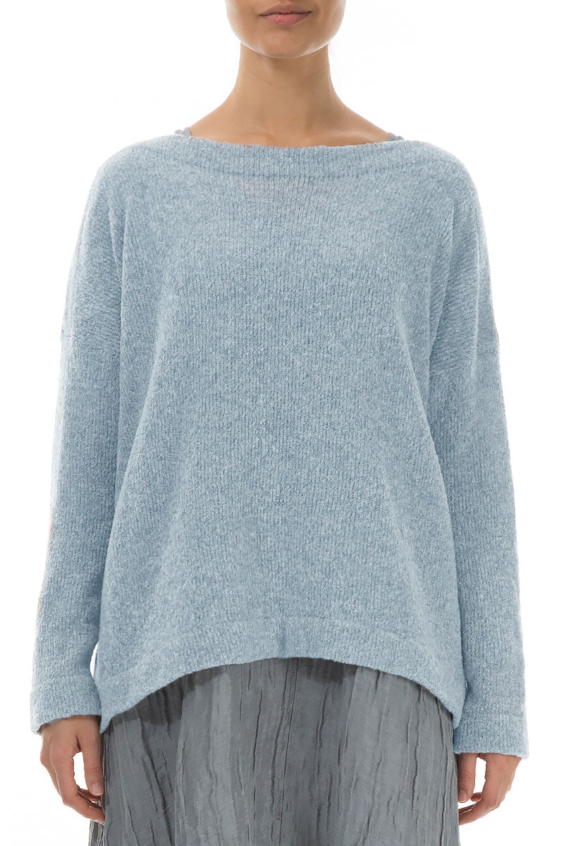 Boat Neck Silver Blue Wool Sweater 1