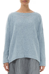 Boat Neck Silver Blue Wool Sweater 1