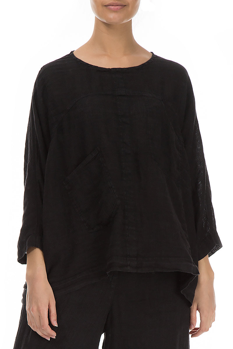Boxy Black Gauze Linen Blouse 4
