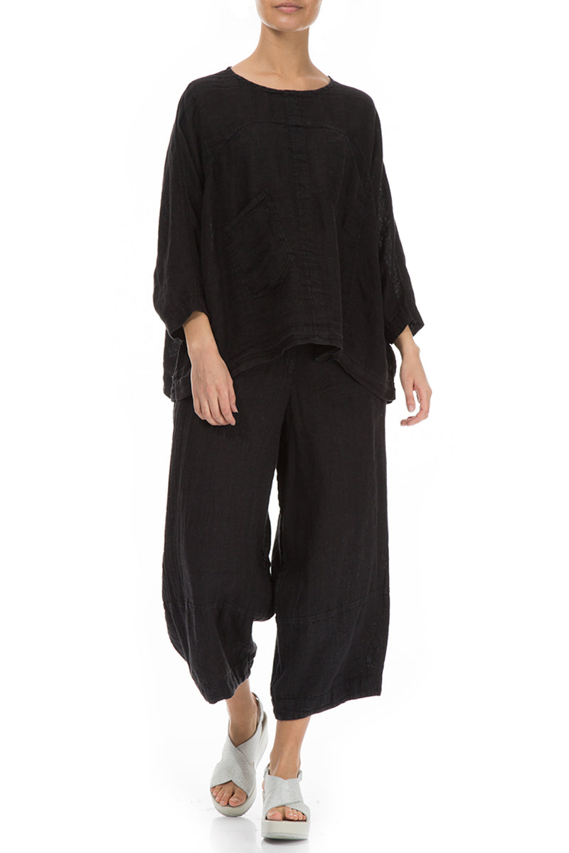 Boxy Black Gauze Linen Blouse 5