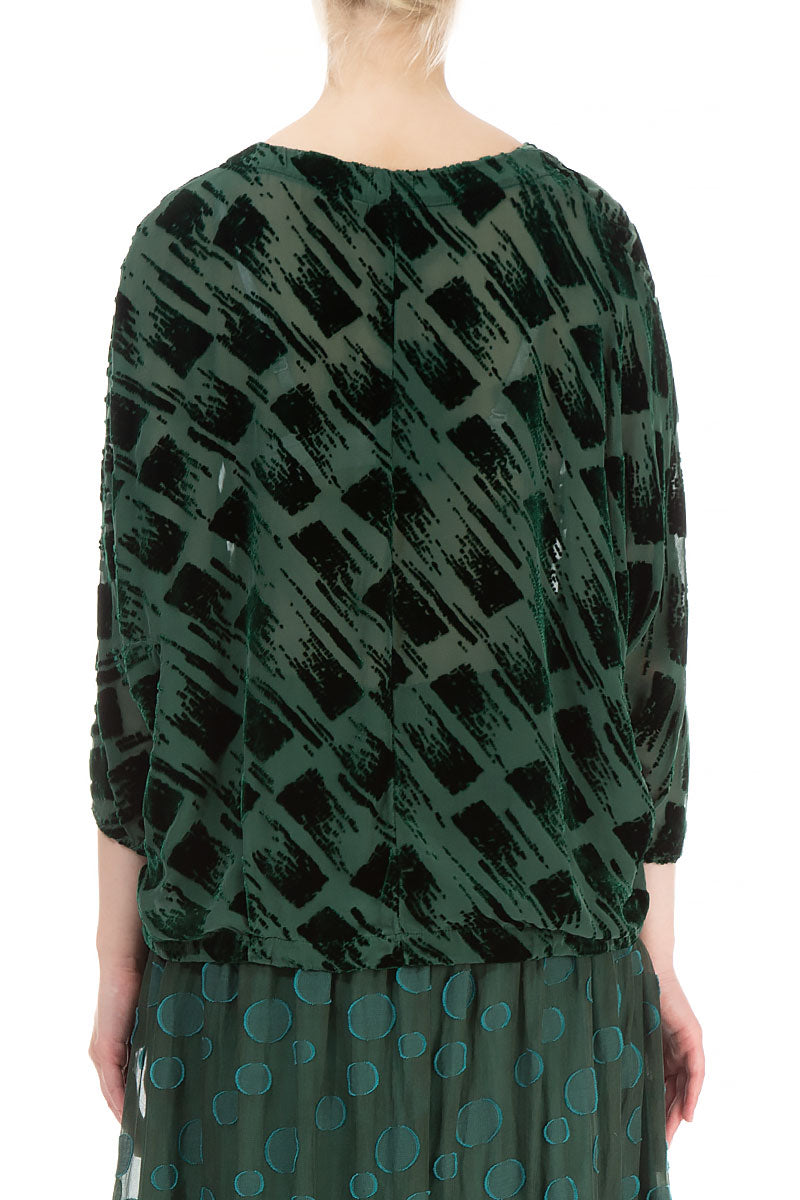 Boxy Devoré Pine Green Silk Velvet Blouse 2