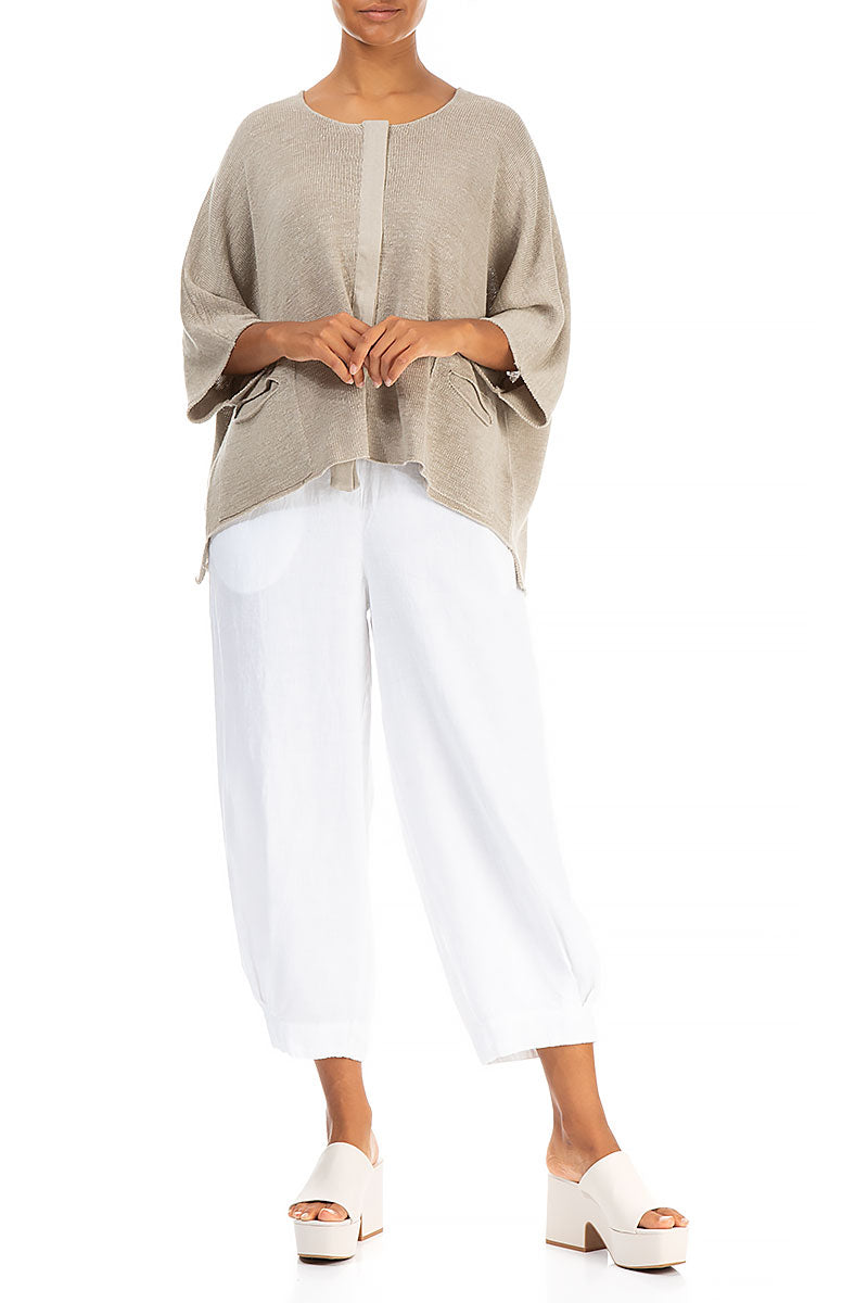 Button Band Boxy Natural Linen Cardigan 4