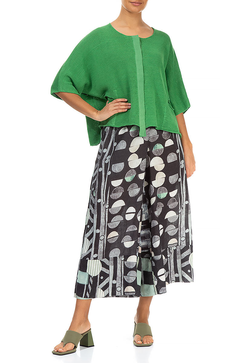 Button Band Boxy Spring Green Linen Cardigan 4