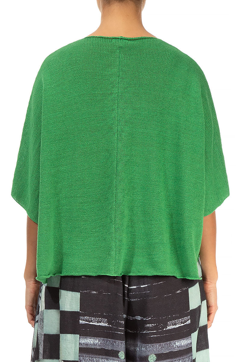 Button Band Boxy Spring Green Linen Cardigan 2