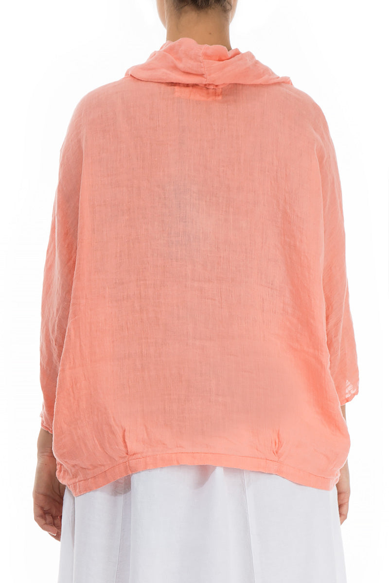 Cowl Neck Coral Linen Blouse 2