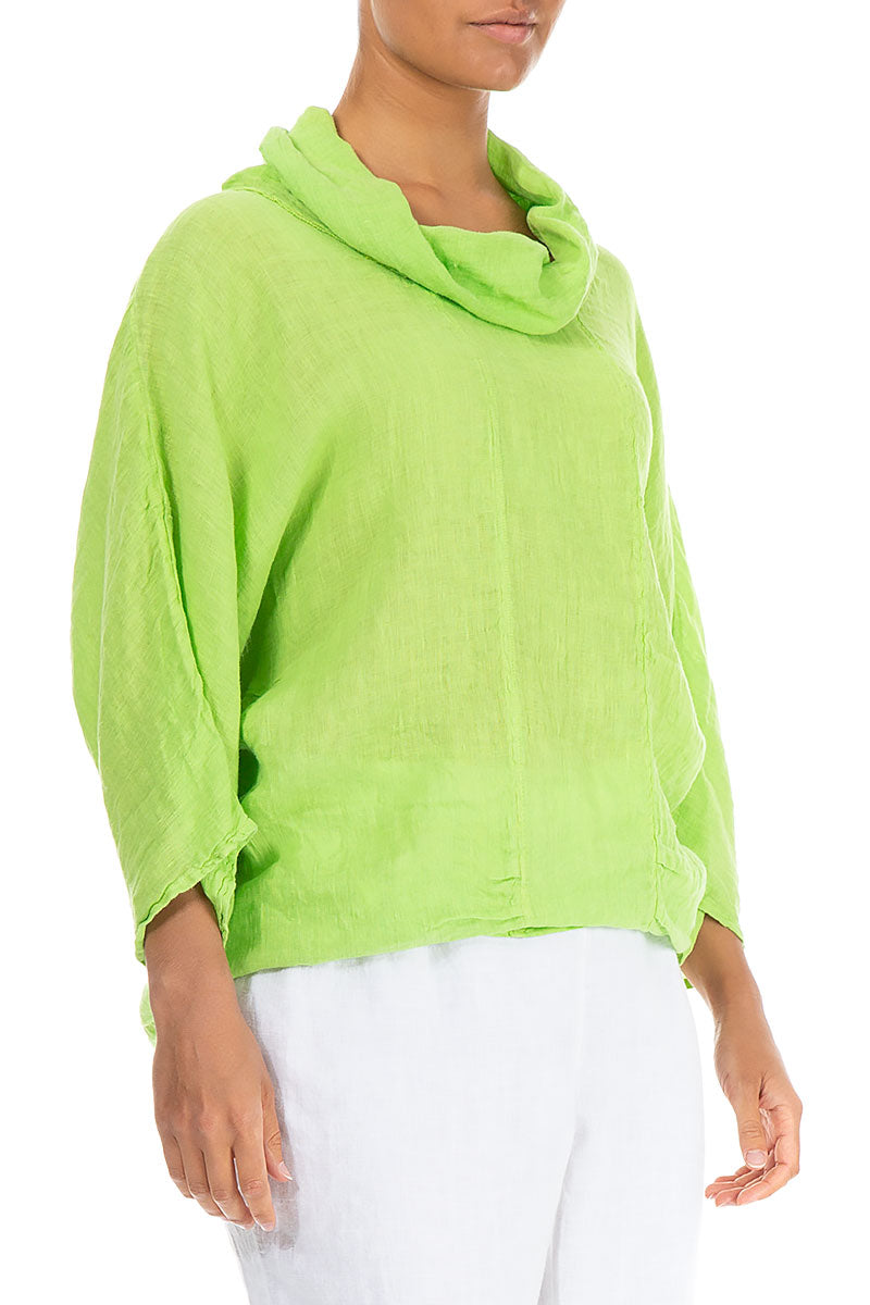 Cowl Neck Lime Linen Blouse 3