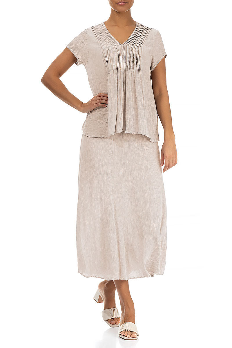 Crinkled Sand Beige Silk Viscose Skirt 4
