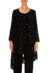 Asymmetrical Devoré Bubbles Black Silk Velvet Tunic 1