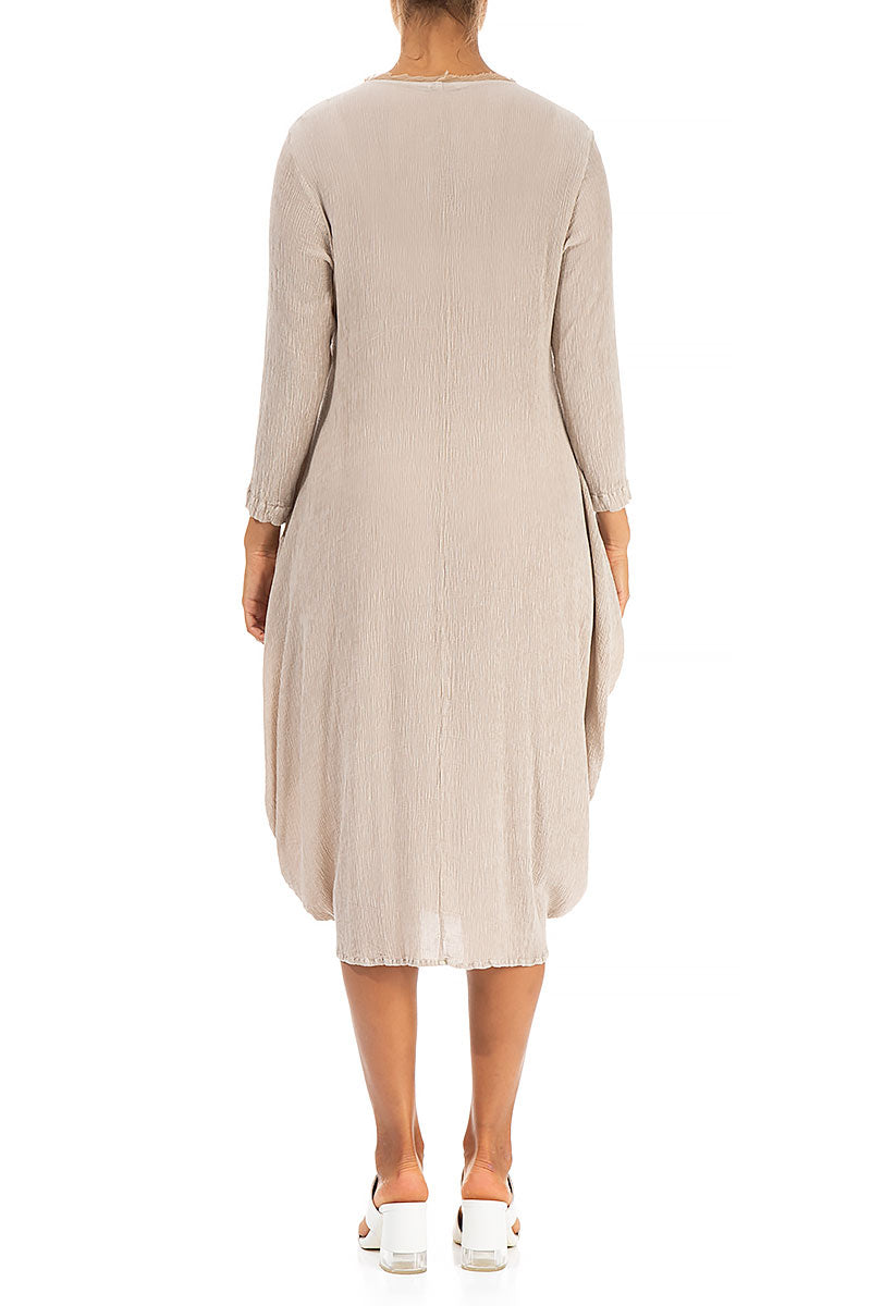 Draped Crinkled Sand Beige Silk Viscose Dress 2