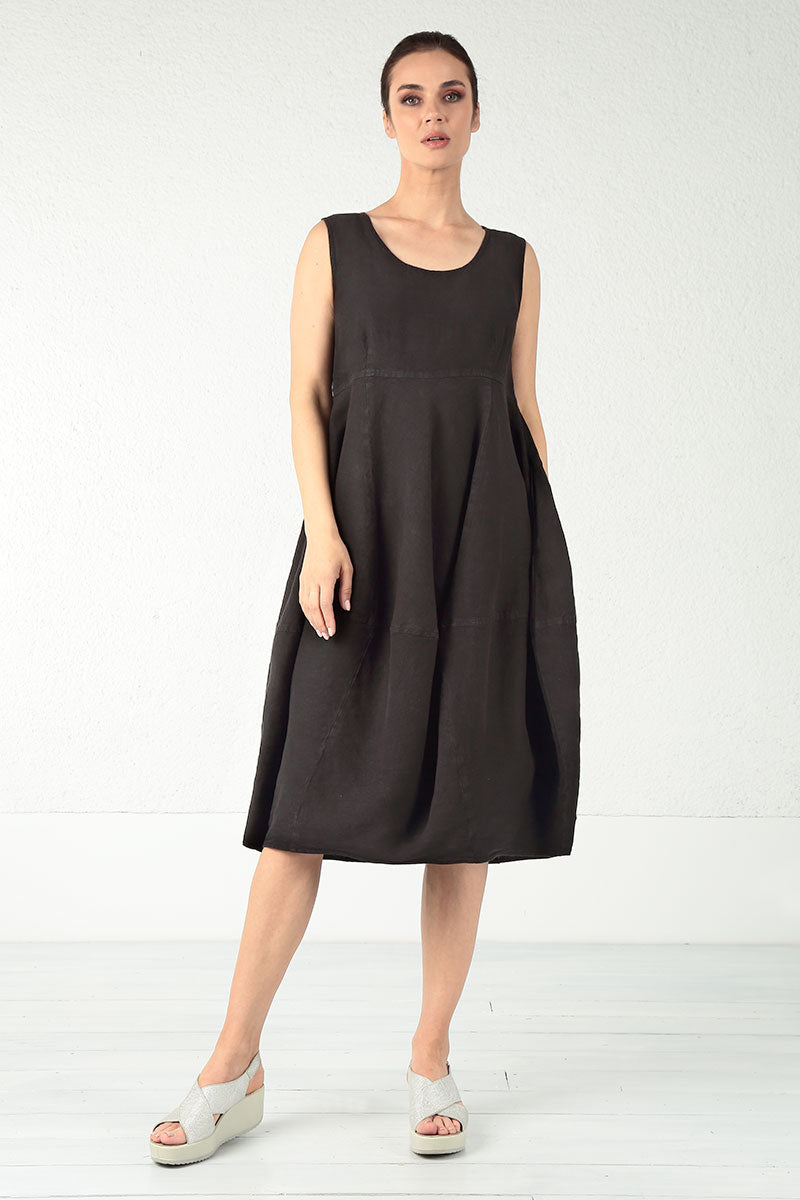 Balloon Black Linen Dress 6