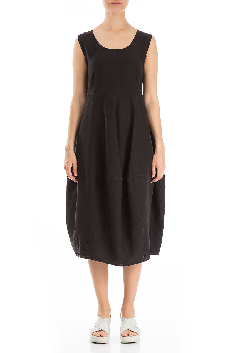 Balloon Black Linen Dress 1