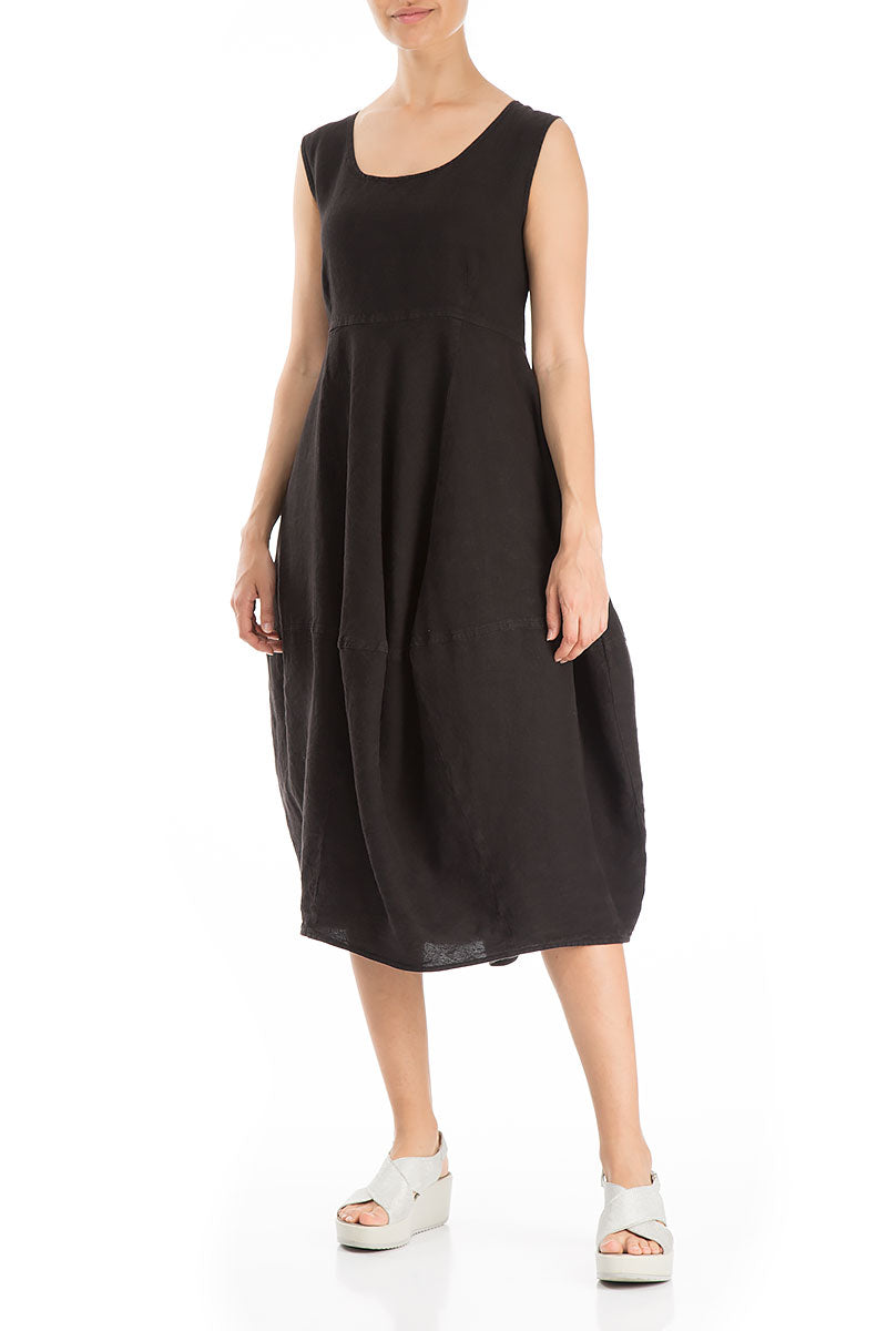 Balloon Black Linen Dress 4