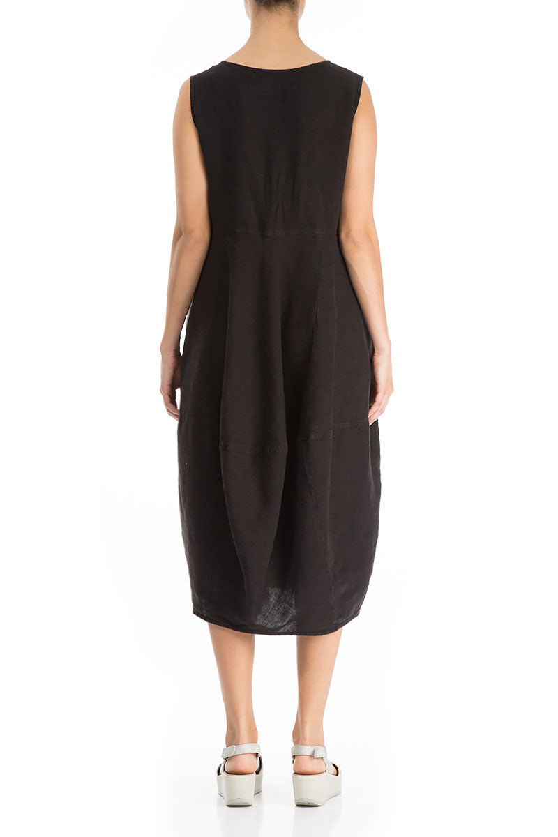 Balloon Black Linen Dress 2