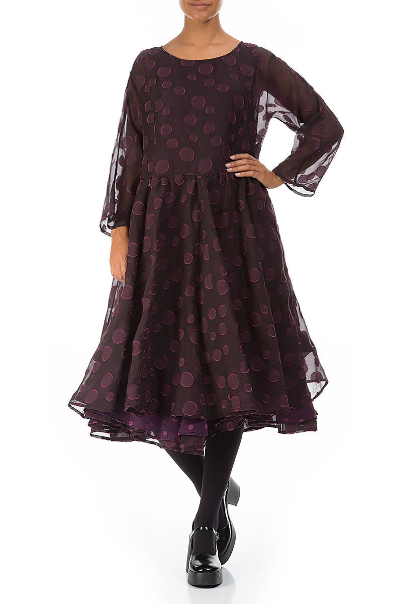 Flared Aubergine Bubbles Silk Dress 3