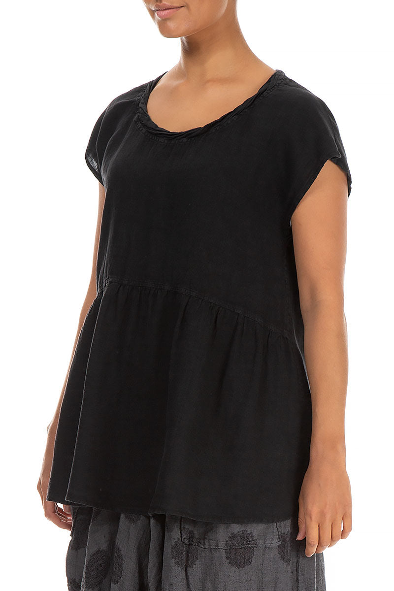 Flared Loose Black Linen Blouse 3