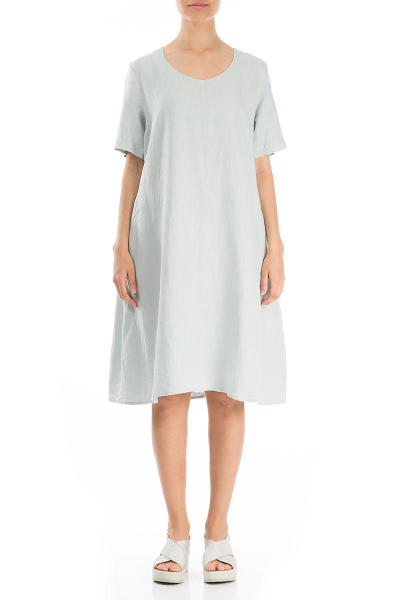 Evergreen Flared Midi Light Grey Linen Dress 1