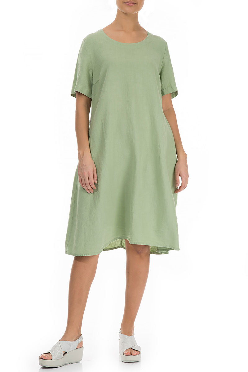 Flared Green Mint Linen Dress 3