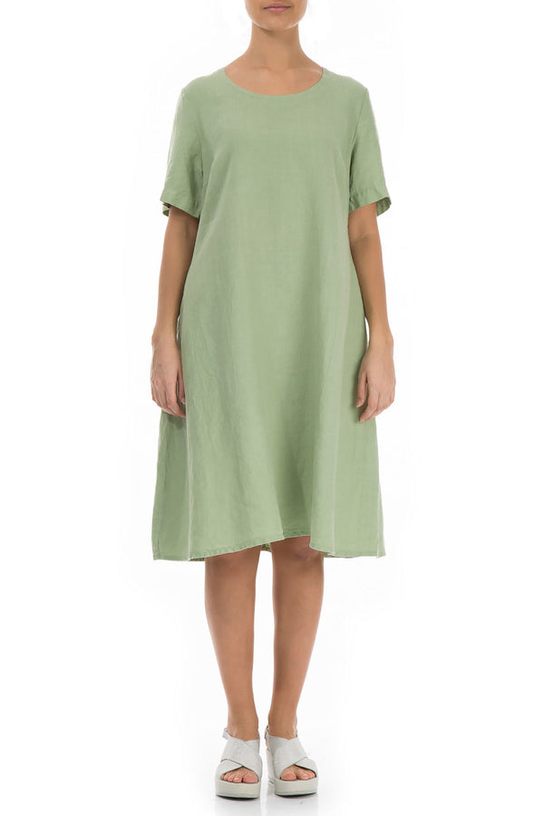 Flared Green Mint Linen Dress 1