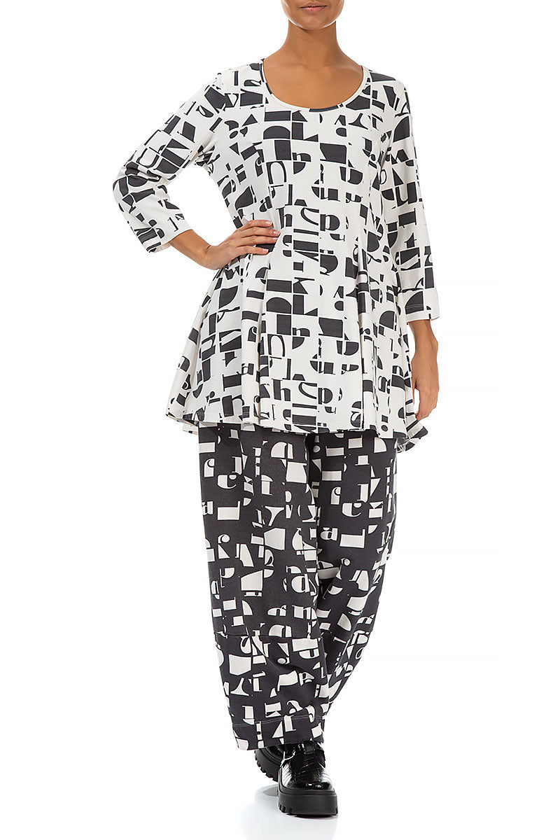 Flared White & Black Letters Cotton Tunic 4