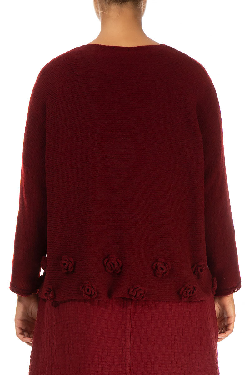Flowers Maroon Wool Sweater 2