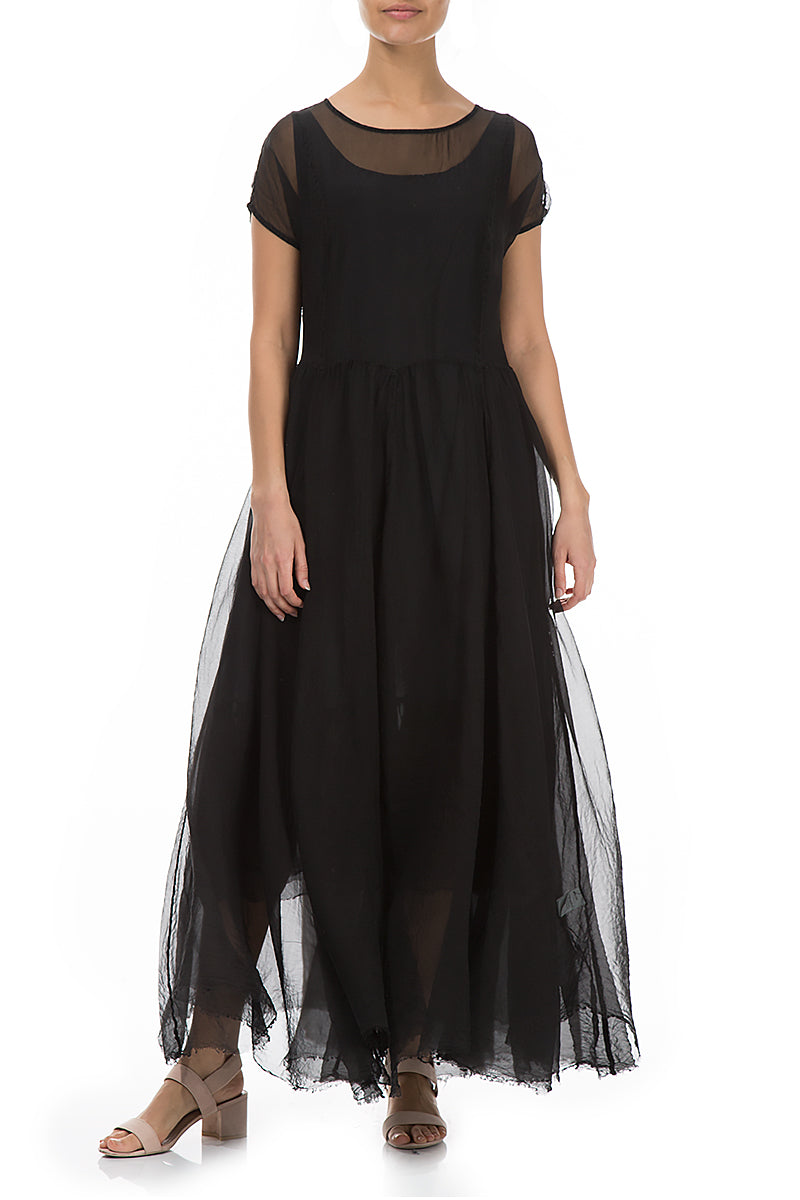 Flowy Black Silk Chiffon Dress 3