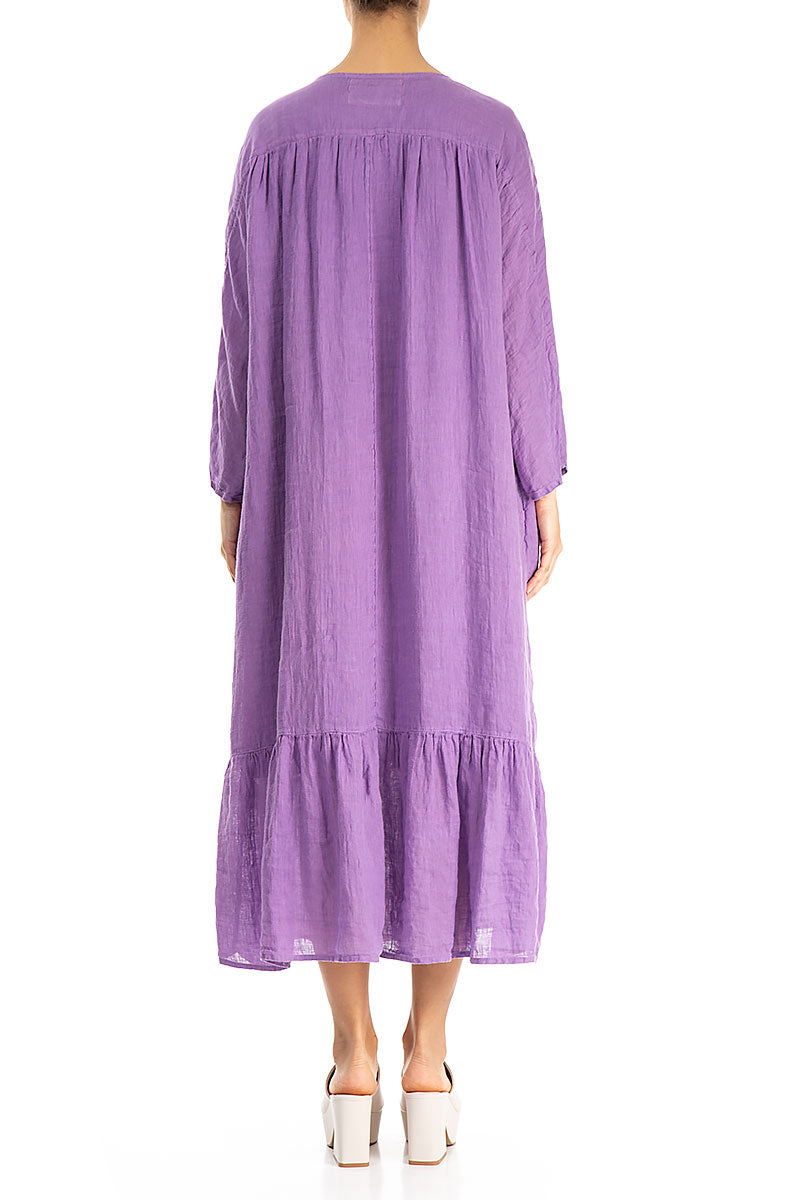 Frilled Lavender Gauze Linen Maxi Dress 3