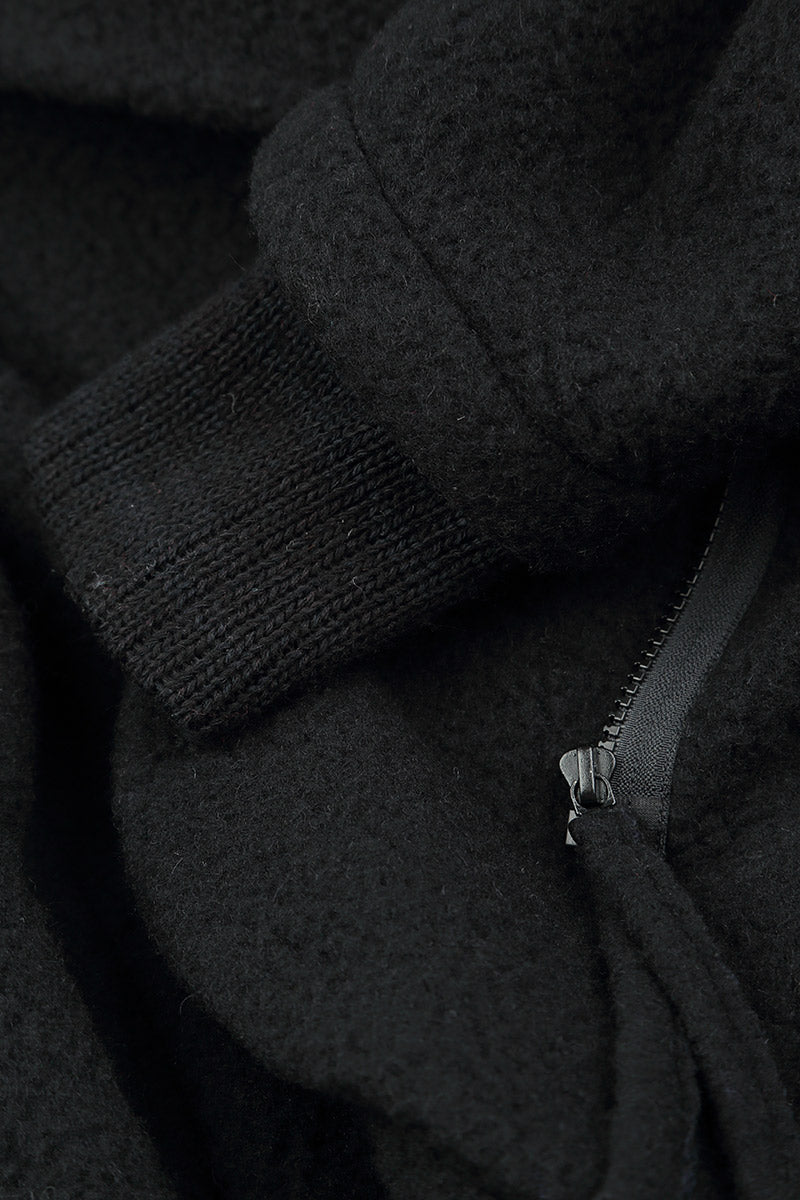 Hooded Black Plush Wool Cotton Zip Jacket 6