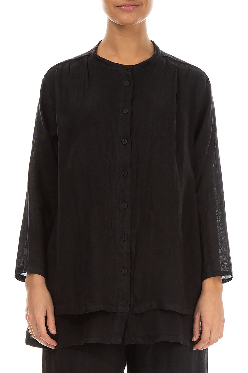 Layered Black Gauze Linen Shirt 1