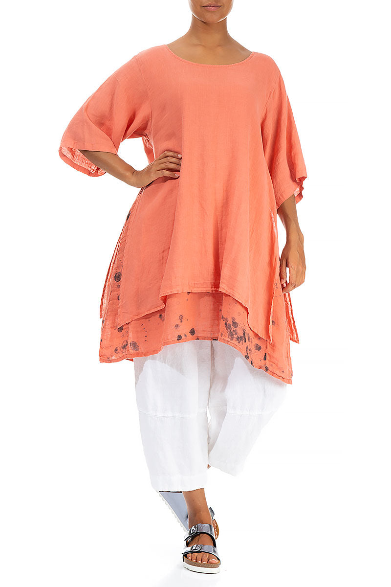 Layered Printed Coral Linen Tunic 4