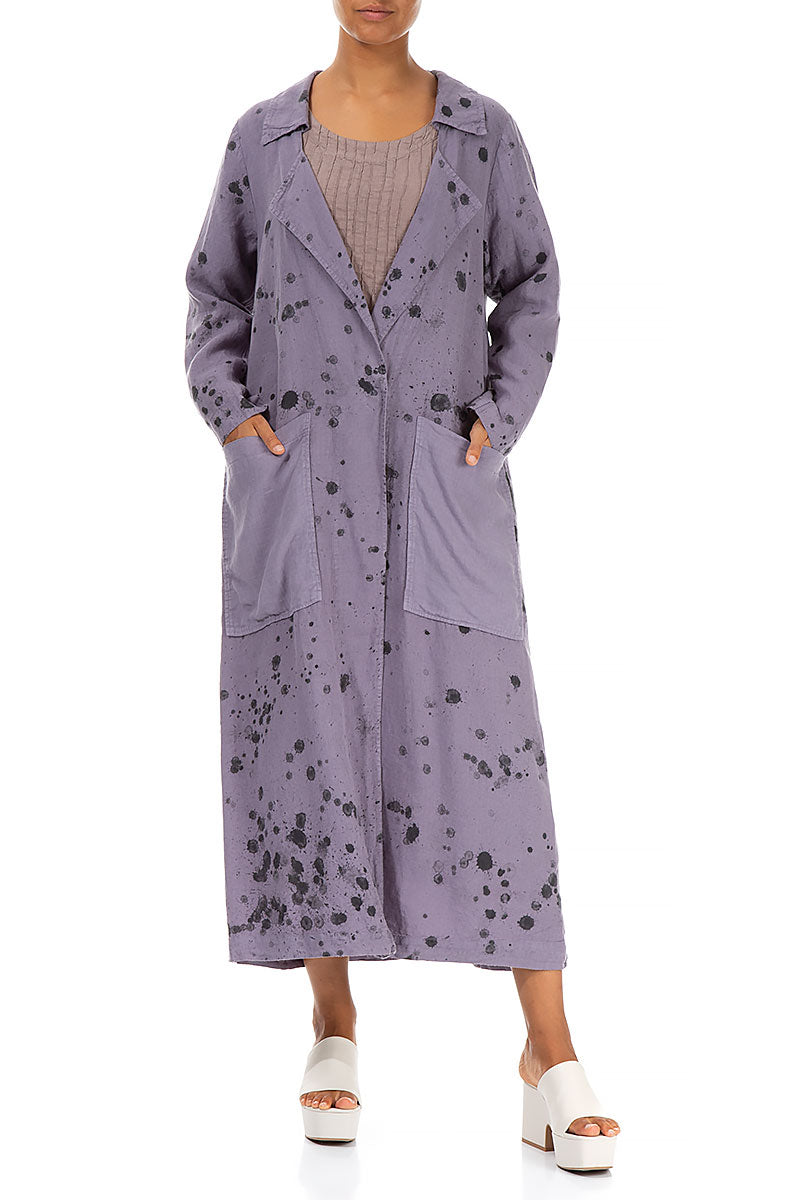 Long Violet Splash Linen Jacket 3