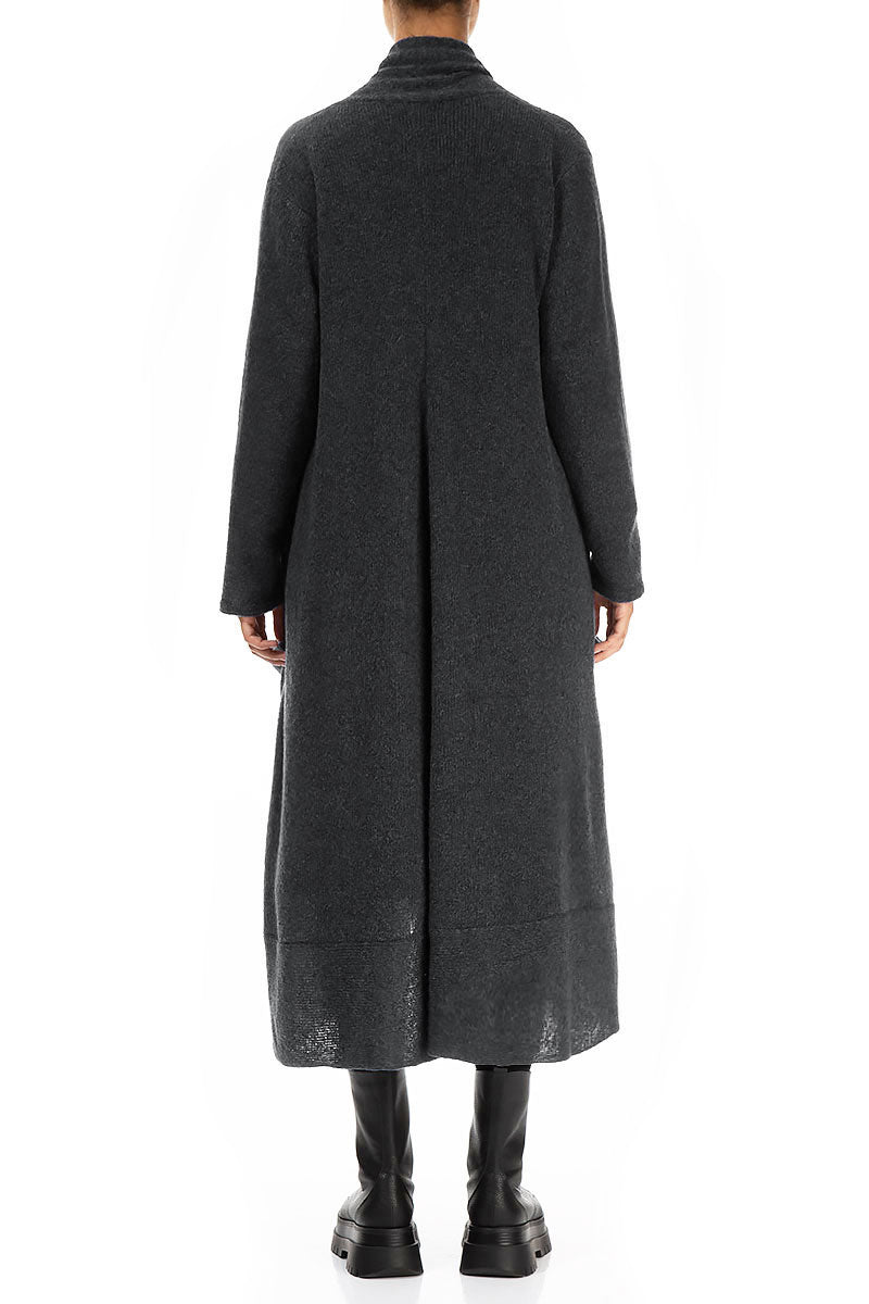 Long Open Dark Grey Wool Cardigan 2
