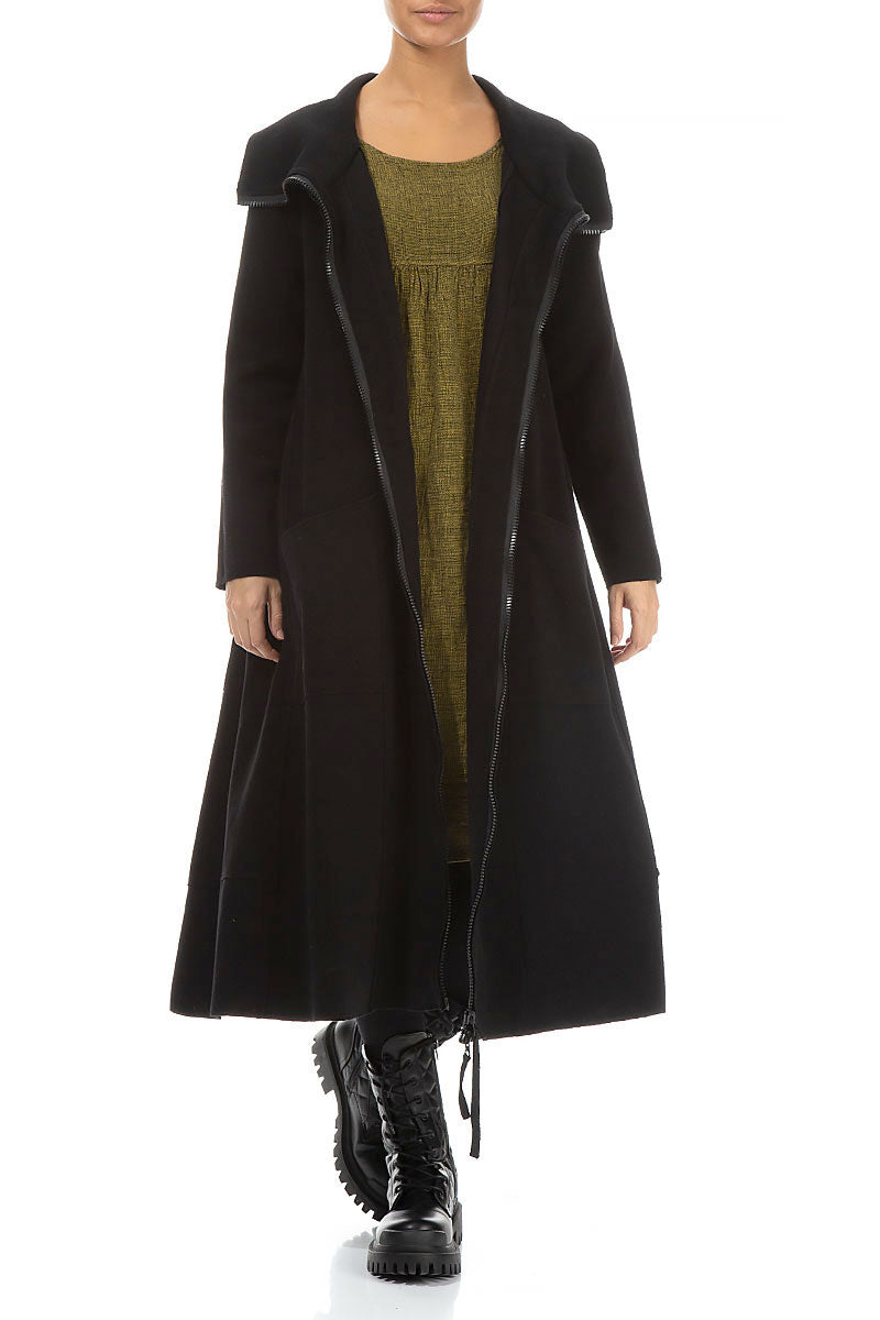 Long Zip Black Cotton Jersey Jacket - Coat 4