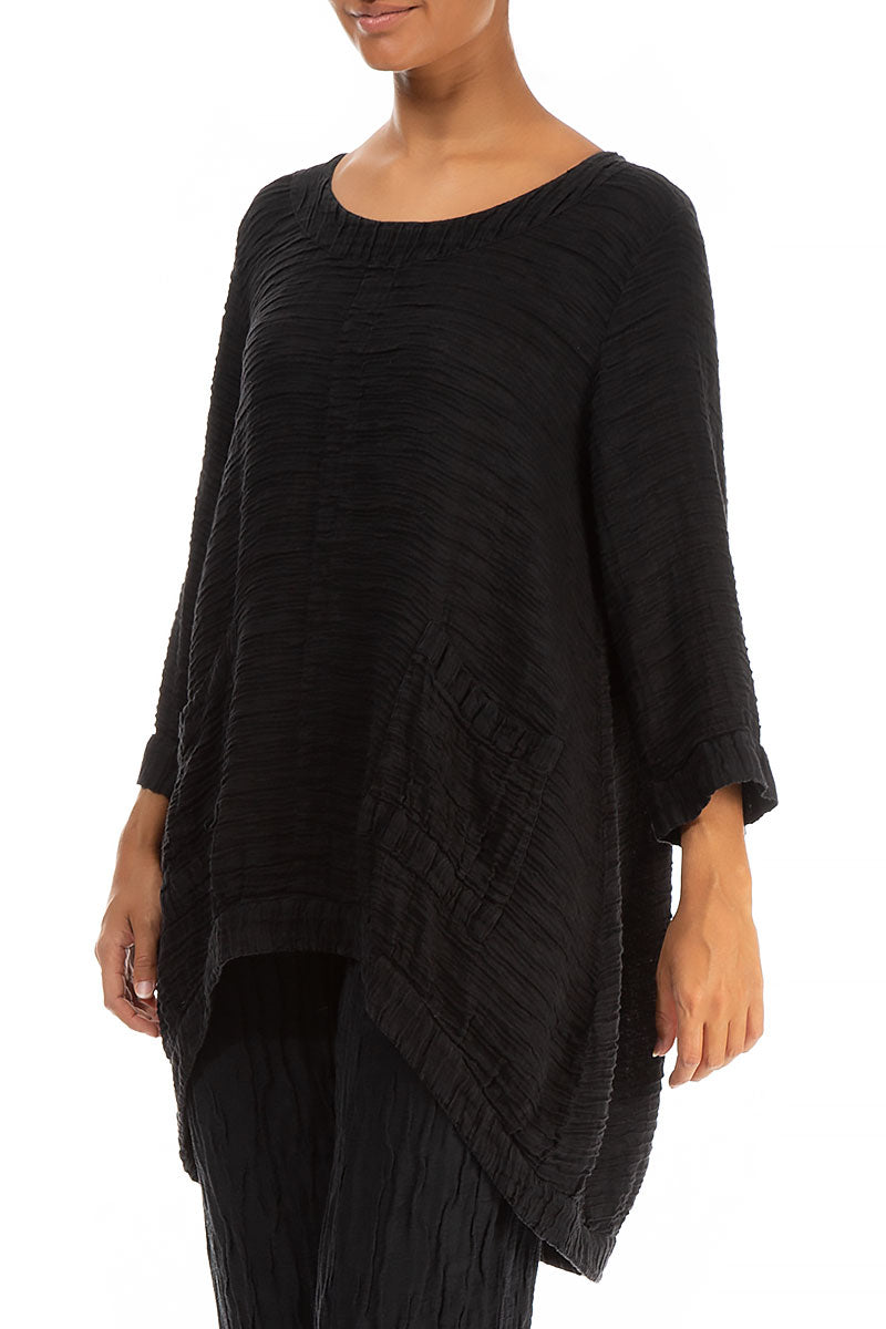 Longer Back Crinkled Black Silk Tunic 3