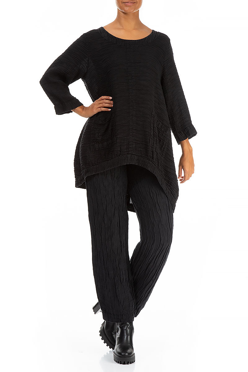 Longer Back Crinkled Black Silk Tunic 4