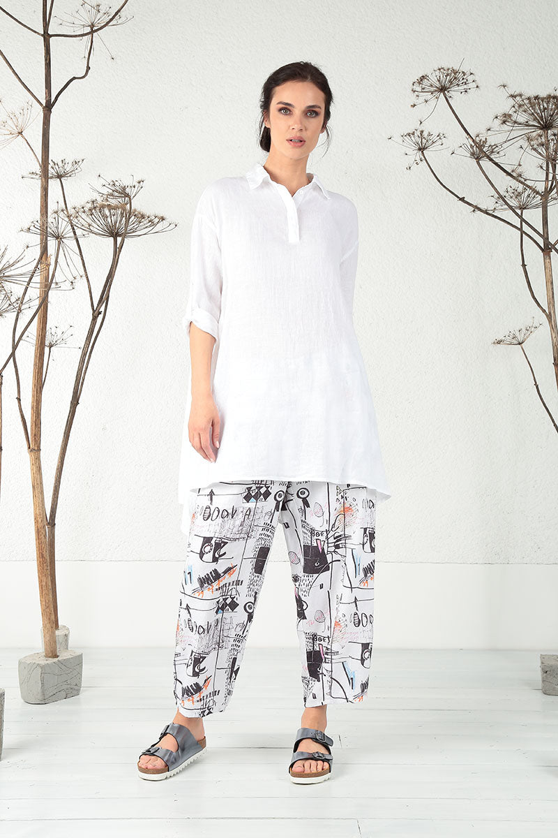 Longer Edges White Linen Popover Shirt 6