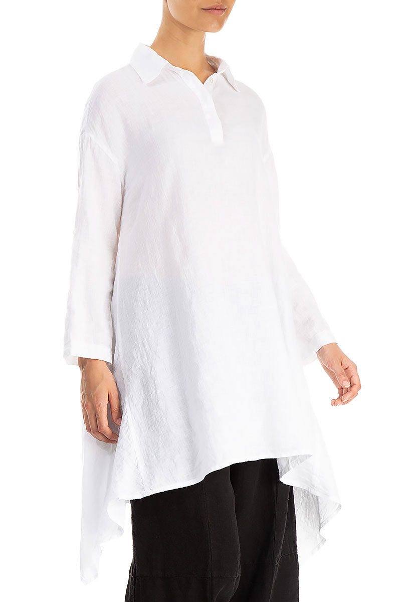 Longer Edges White Linen Popover Shirt 3